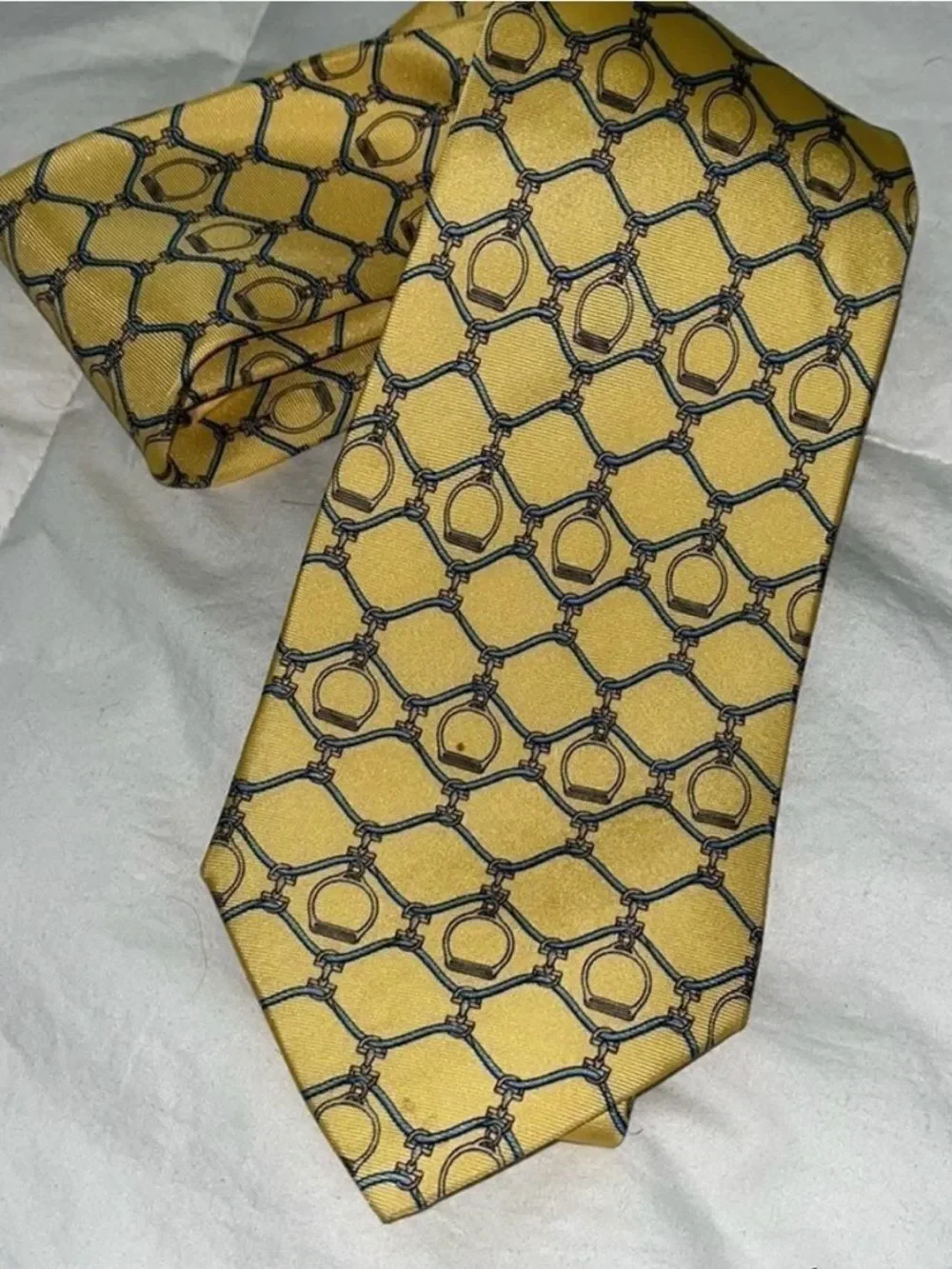 4-Burberrys of London retro golf paisley tear drop equestrian sewn neck tie